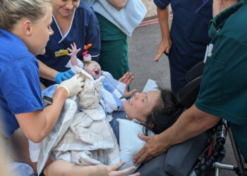 Emergency and maternity staff helped to deliver baby Ted James in the King's College Hospital car park. 
Photo supplied by the family.