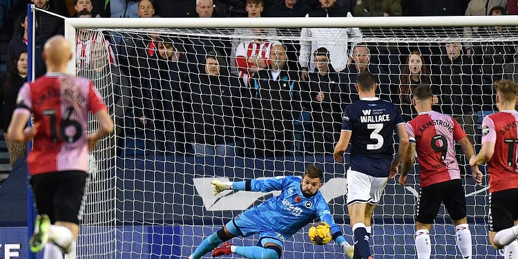 Not for the first time this season, Bartosz Bialkowski was kept busy in the Millwall goal. Image: Millwall FC
