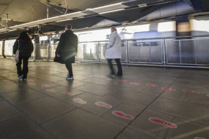 Govia Thameslink Railway has painted footprints around Blackfriars station to mark its search for missing people