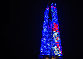 The Shard lit up in festive colours. Credit- The Shard