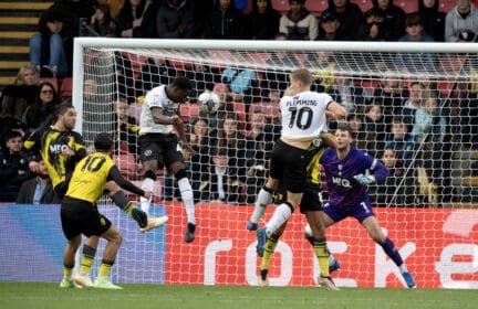 It was a great header by Wes Harding to give Millwall the lead at Watford. Image: Millwall FC