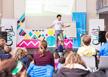 Author Sam Sedgman talking at a previous Stepping to Stories Festival