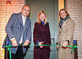 Left to right: MP Neil Coyle, Cllr Helen Dennis and British Land Director Emma Cariaga dut the ribbon on the new properties