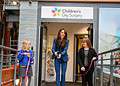 Ella Moth, nine, and Chloe Morley, ten, joined The Princess of Wales to cut the ribbon on the door of the Children’s Day Surgery Unit, marking it officially open. Credit: GSTT
