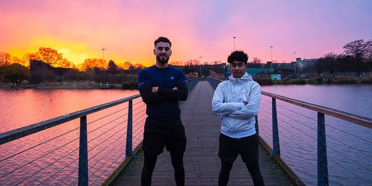 L-R: Tom Payne and Shubho Hassan start every day in Burgess Park.