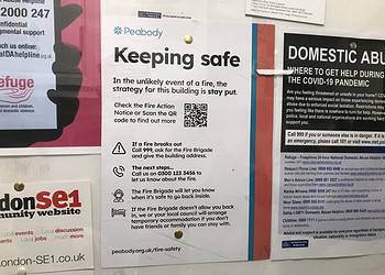 A fire safety sign up at Peabody's Southwark Street Estate incorrectly told residents to 'stay put' in the event of a fire