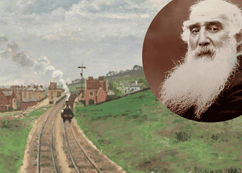 Camille Pissarro pictured alongside his painting of Lordship Lane.