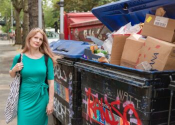 Cllr Rachel Bentley with unrecycled waste. Credit: Southwark Lib Dems