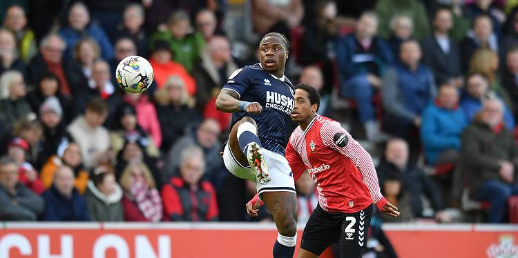 Michael Obafemi in action at St Mary's. Pic - Millwall FC.