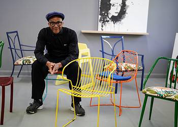 The Repair Shop's Jay Blades unveils upcycled chairs created for the London Square Community Garden