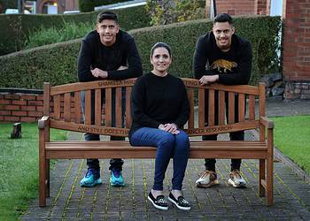 Shamilla Mirza with her named bench at home in Prestwich, Manchester. Picture by Paul Heyes, Friday November 29, 2019.