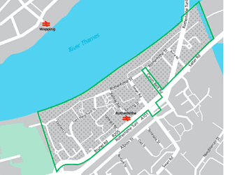 The proposed boundaries of a new Rotherhithe Village CPZ. Image: Southwark Council Consultation Documents