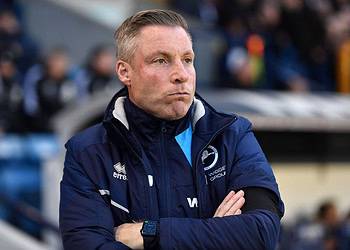 Neil Harris watches his side against Leicester City. Photo: Millwall FC