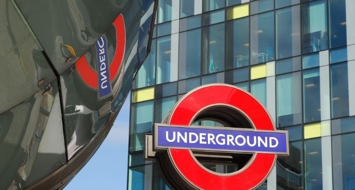 A Tube roundel. 
Image from Transport for London