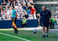 Alex Neil patrols the touchline during Millwall's 3-0 win over Norwich City. Image: Millwall FC