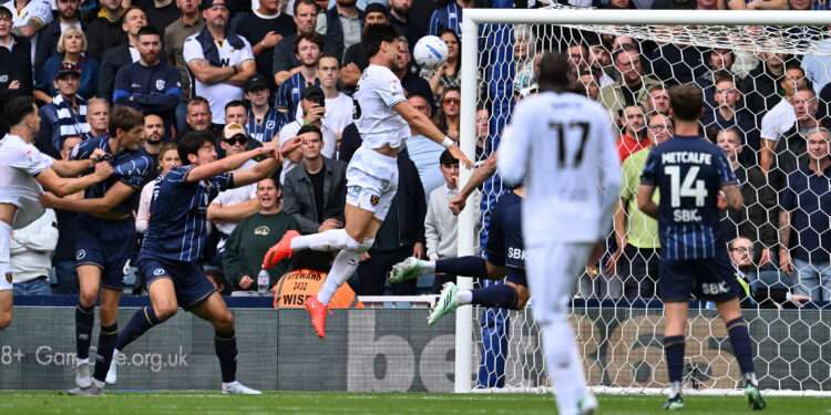 West Ham United's Konstantinos Mavropanos heads home to make it 2-2 in the Dockers Derby at The Den in September 2026. Image: Keith Gillard