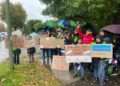 Union members shown striking on the academisation of Southborough Primary School.