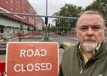 Cllr Graham Neale outside the closure of Waterloo Road (credit: Southwark Liberal Democrats)