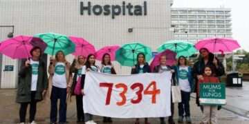 Mums for Lungs campaigners outside St Thomas' hospital