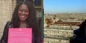Miatta Fahnbulleh (L) and the Aylesbury Estate pictured in 2015 (R)